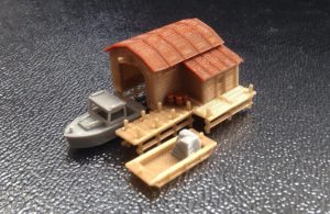 Outland Models Train Railway Boathouse with Boat and Pier